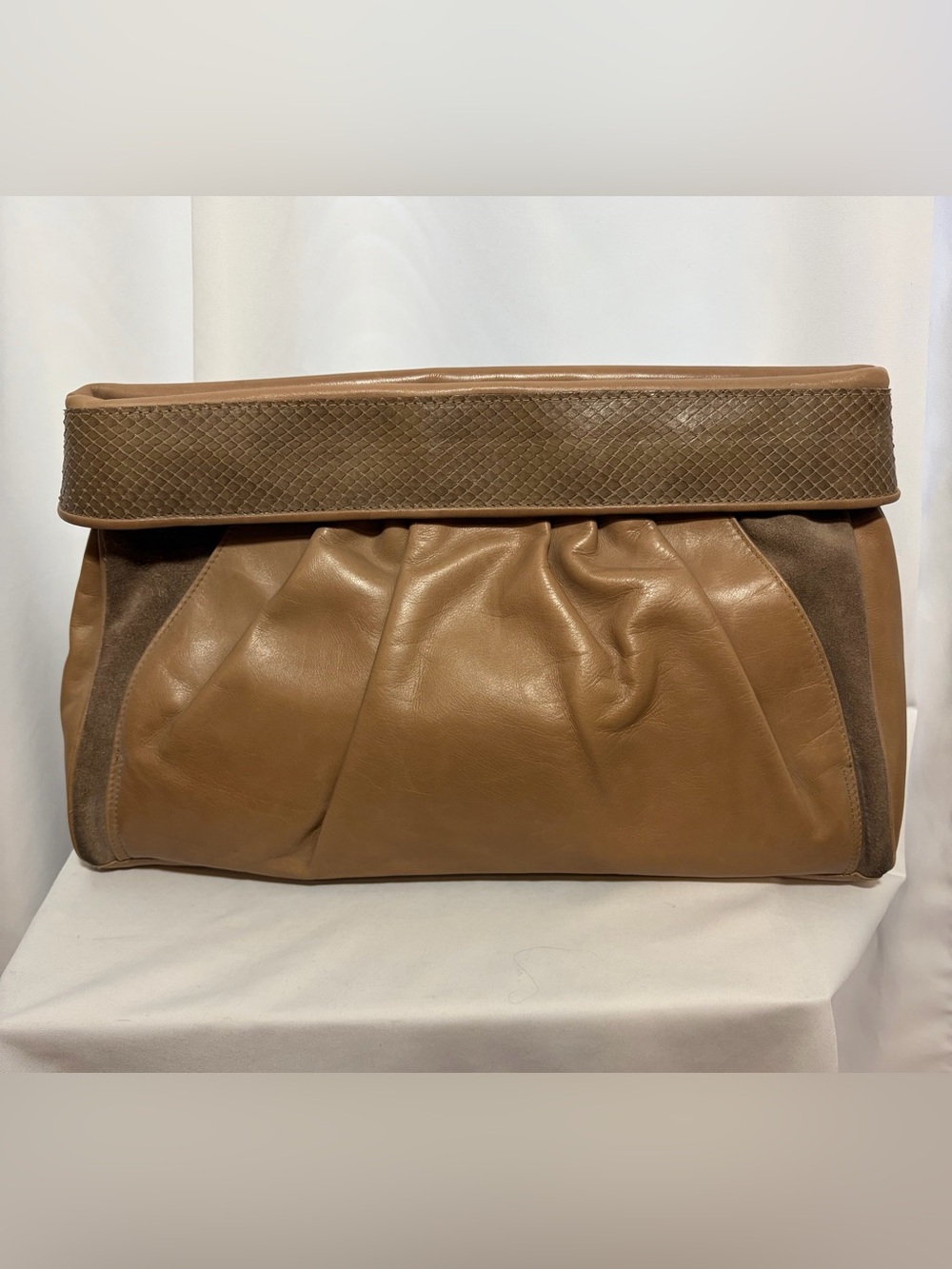 SUSAN GAIL Vintage Taupe Leather & Snakeskin Clutch  Bag